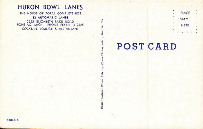 Firebird Lanes (Huron Bowl, JBs Lounge) - Vintage Postcard (newer photo)